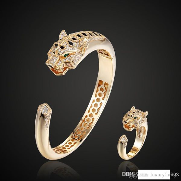 

love rings women bangles leopard head animal bangle &ring jewelry cubic zircon love bracelet copper jewelry, Silver