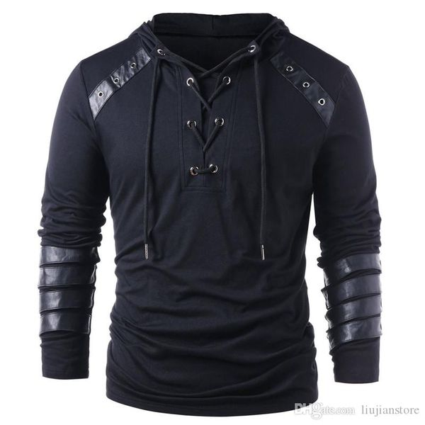 

fashion patchwork mens tees designer hooded slim tshirts casual long sleeve mens, White;black