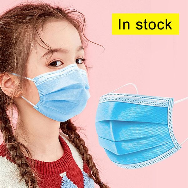 

2020 in stock children's size disposable masks 3-layers non-woven breathable children face mask blue anti-dust earloop proof masks