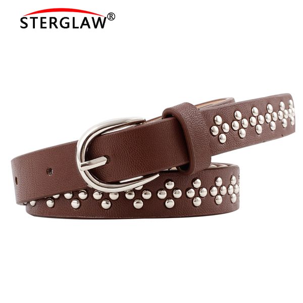 

105*1.8cm female belt for women casual fashion rivet belt new waist belts woman women's belts 5 color pu leather women band n066, Black;brown