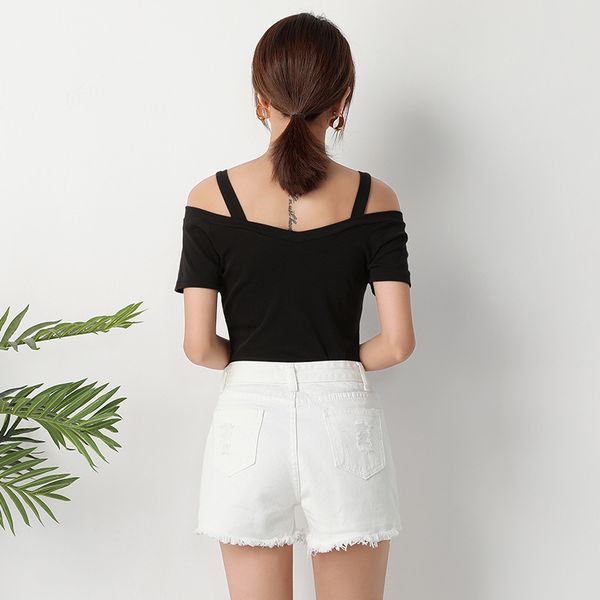 

2019 new denim shorts female korean version black and white pure color grinding broken thin loose high waist, Blue