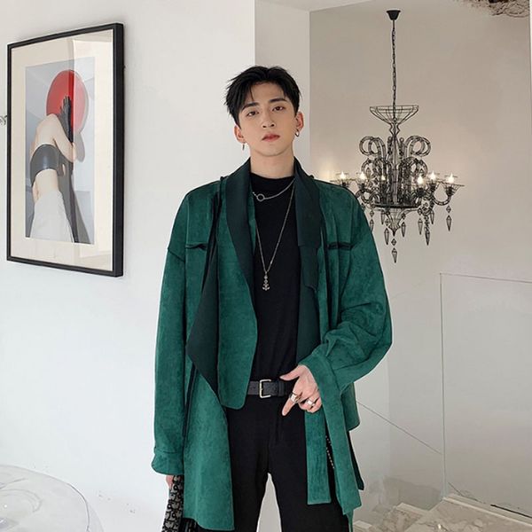 

men loose irregular suede jacket coat male women streetwear hip hop punk fashion casual outerwear cardigan cloak, Tan;black