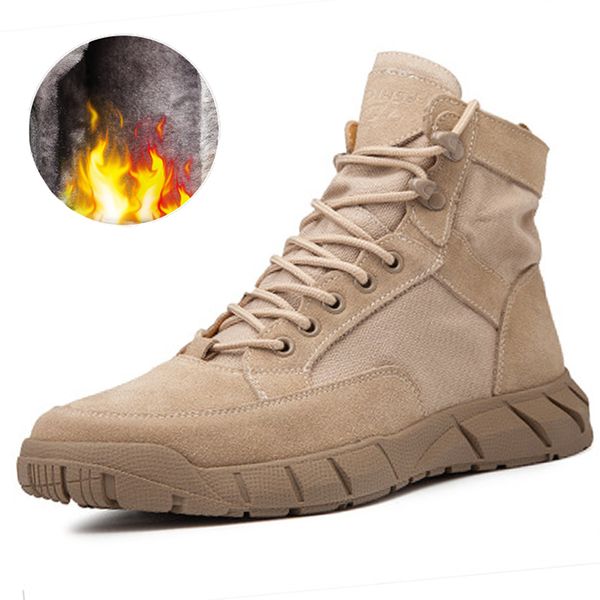 

autumn and winter plus velvet sports shoes middle help boots warm shoes indestructible desert boots cold climbing, Black