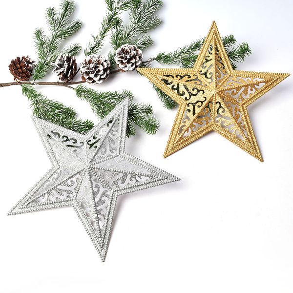 

christmas window decoration christmas tree gold and silver red semi-stereo 26cm five-pointed star glitter pendant