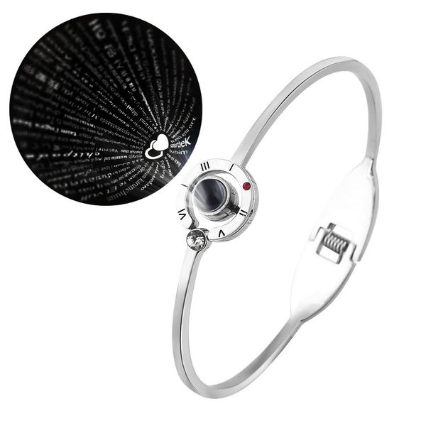 

fashion charm women 100 languages i love you memory bracelet stainless steel rose gold roman numerals crystal fashion bracelet, White