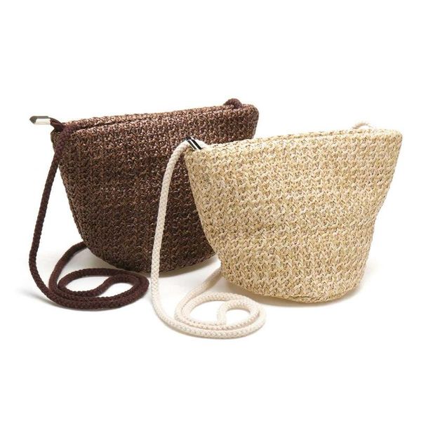 

pu handmade women rattan bag woven shoulder bags beach straw bag messengers bohemian summer casual zipper bags 2 color