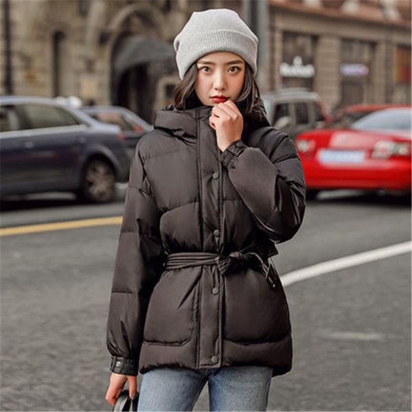 

women's down & parkas winter women jackets 2021 fashion parka hooded jacket with belt loose coat button ladies pz2032, Black