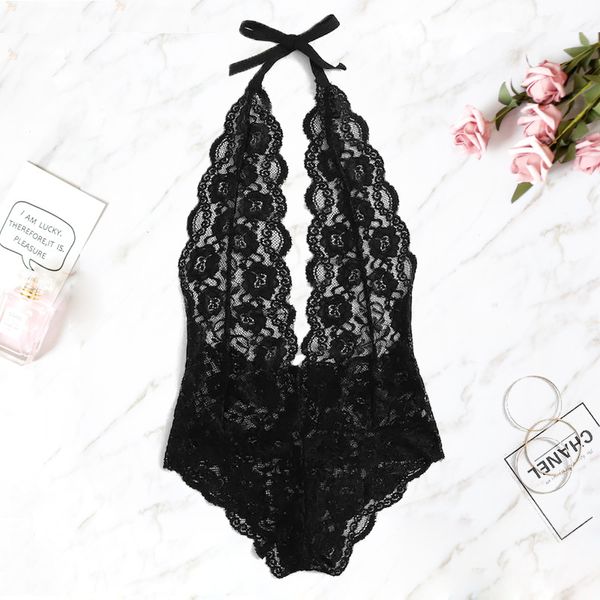 Kadın İç Giyim Pijama Avrupa Ve Amerikan Seksi Tulum 6-Renk Halter Perspektif Dantel Backless Lingerie 9001