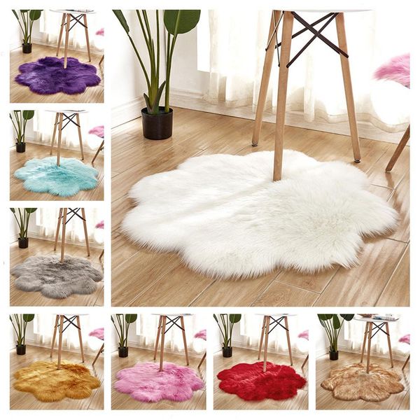 

tpfocus 45x45cm plum blossom shape faux sheepskin long plush warm carpet for bedroom table sofa textil fur area rugs 1pcs