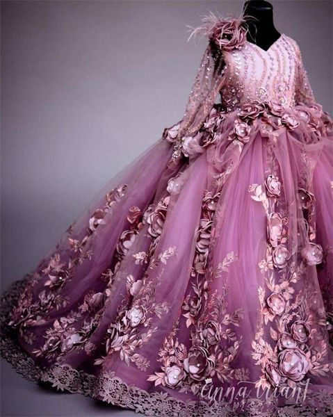 

2019 слива 3D цветочные аппликации бальное платье девушки театрализованное платья S
