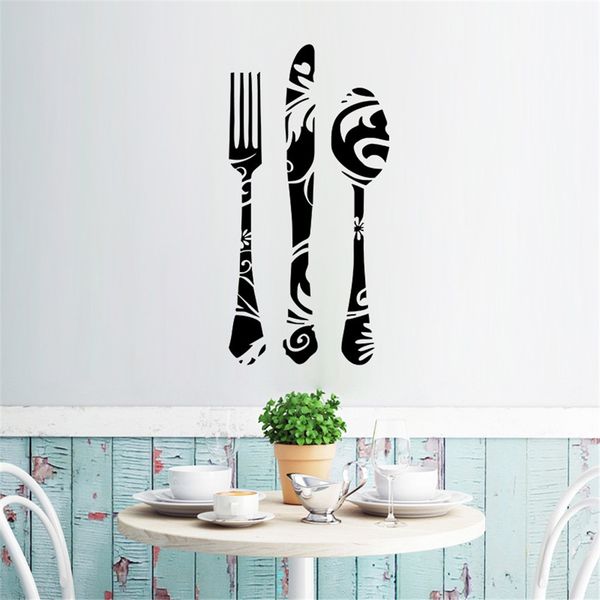 9602 Coltello da cucina e forchetta Adesivo murale decorativo removibile in PVC