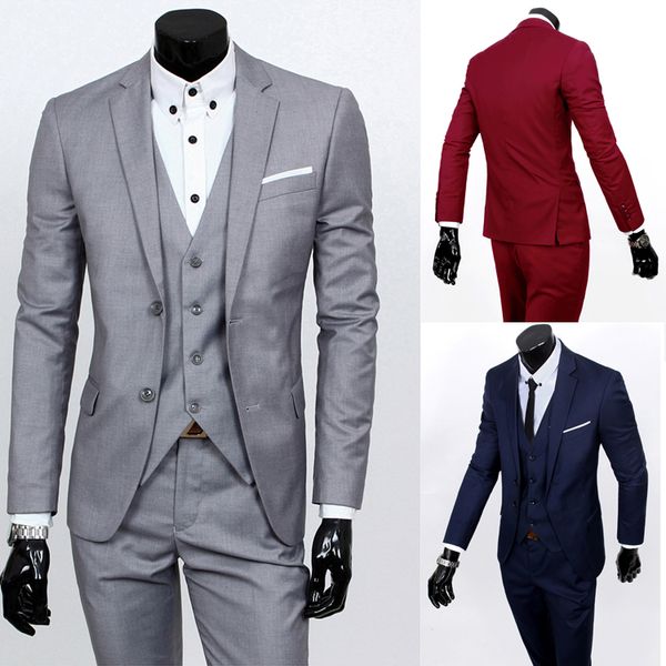 

new popular wedding tuxedos mens one button slim fit business suits groom wear three piece in stock, Black;gray