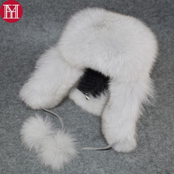 

2019 women natural real fur hat winter ushanka bomber cap outdoor snow wind thick warm fur with real sleepskin leather caps, Blue;gray