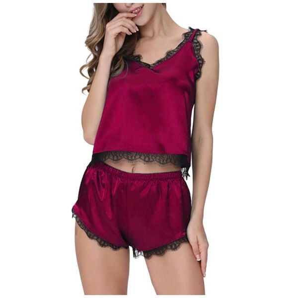 

сатин пижамы для женщин пижамы костюмы лук nightdress нижнее белье нижнее белье lace ночных рубашках comfy ношение 2020 летний j80, Black;red