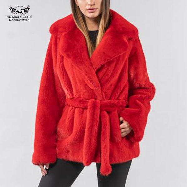 

winter warm jacket lapel collar wholeskin natural women real coats with fur belt overcoat lady, Black