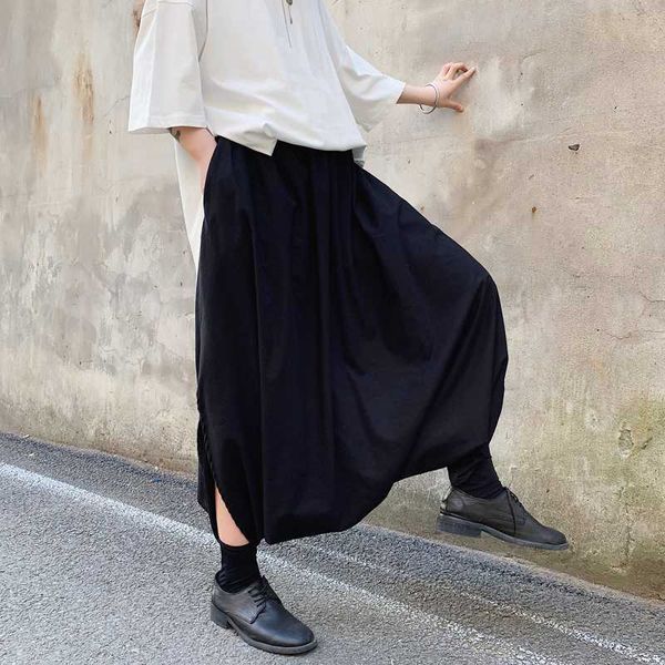 

мужчины streetwear hip hop punk gothic сыпучие повседневный шаровары мужчина kinomo япония стиль wide leg cross брюки юбки брюки, Black
