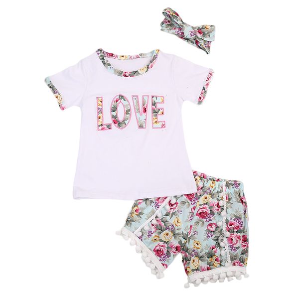 

малыш дети baby girls сладкий принт футболка топы маленький мяч кисточкой короткие летние каникулы повседневная одежда наряд, White