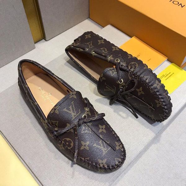 

the men's dress shoes flat loafer printing real leather fashion luxury peas shoes classic casual driving shoes for man with origina, Black