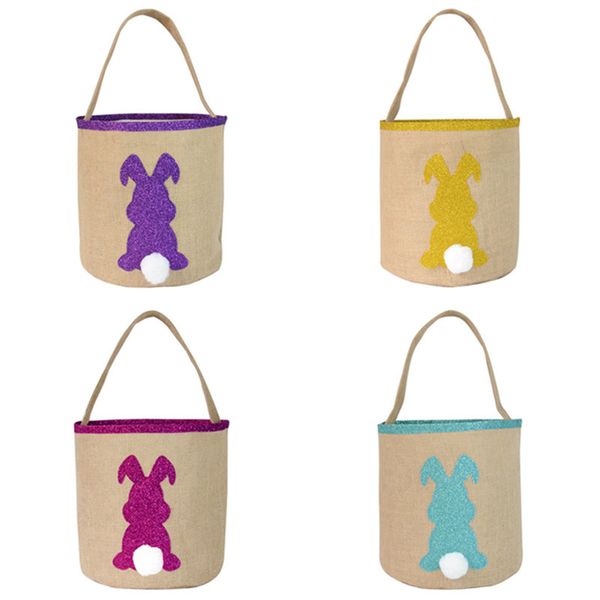 

burlap easter baskets fluffy rabbit tails buckets jute glitter bunny tote gift candies eggs sequins handbags kids barrels basket dhl d11504, Black