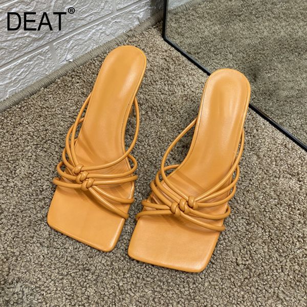 

deat] 2020 new spring summer square toe shallow narrow band temperament thin high heels slippers women shoes fashion 10i377, Black