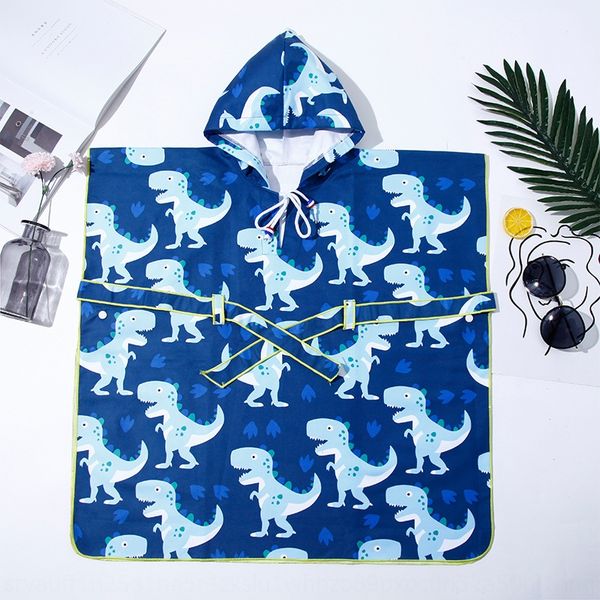 

2020 children's bathrobe blue cartoon dinosaur printed beach towel hooded beach towel cloak swimming cloak, White;black