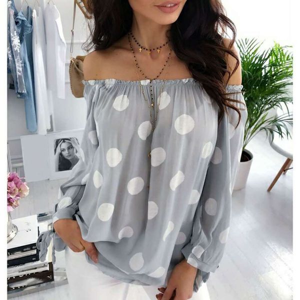 

autumn polka dot shirt blouse women long sleeve off shoulder loose all-match women shirts blusas plus size 5xl ws9516m, White