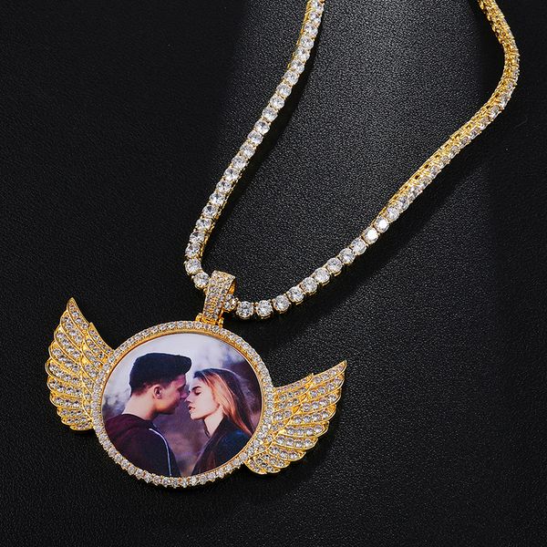 

gold custom made p with wings medallions necklace & pendant 4mm tennis chain cubic zircon men's hip hop jewelry, Silver