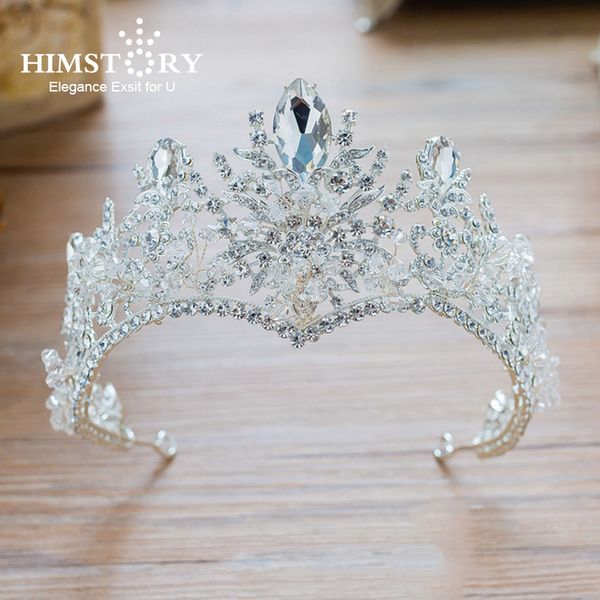 

himstory handmade luxury clear кристалл rhinestone волос crowm pageant свадебные tiara люкс пром корона волос аксессуары hairwear, Golden;white