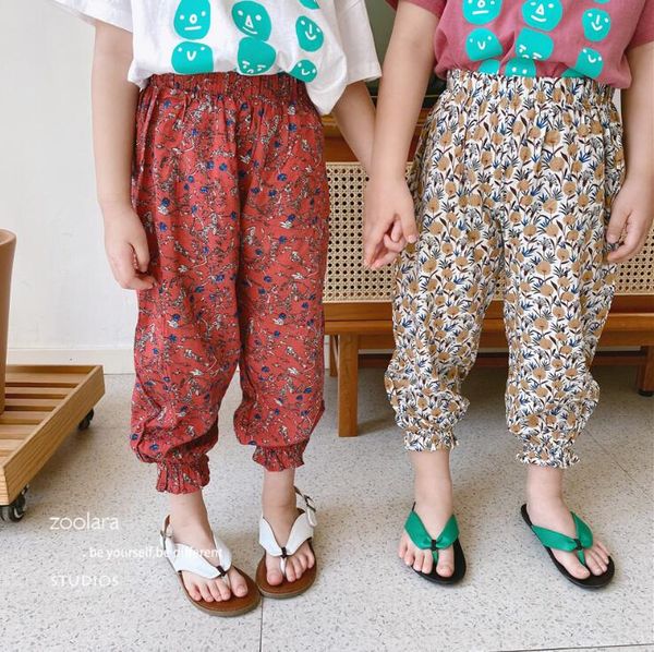

2020 korea style girls printed pants summer cotton fashion girls pants 3-8t ho739, Blue