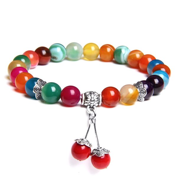

red cute cherry rainbow stone beads bracelet & bangle for women natural stone fashion jewelry gift mujer pulseras jewelry, Black