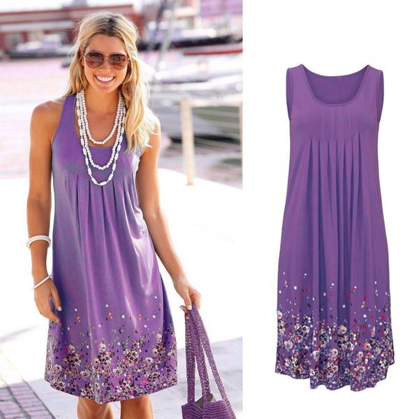 

sleeveless floral print loose summer dress fashion six colors casual women dress robe femme ete 2019 dress plus size s-5xl, Black;gray