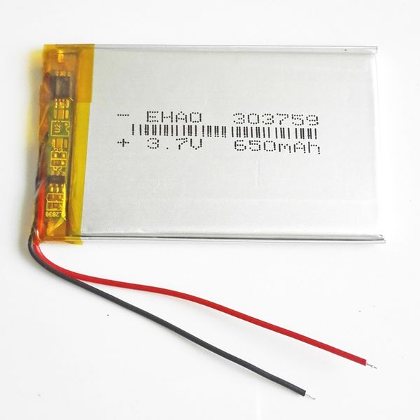 Model 303759 3.7 V 650 mAh Li-Po Şarj Edilebilir Pil Lityum Polimer Li Mp3 DVD PAD Için cep telefonu GPS güç bankası Kamera E-kitaplar recoder