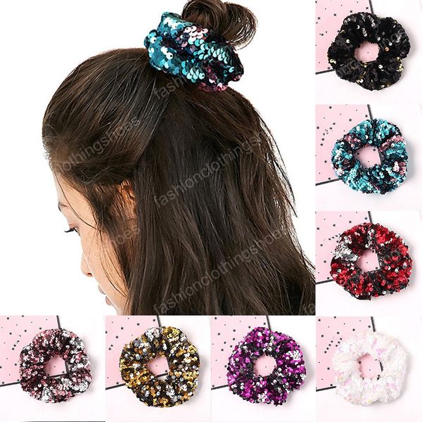 Two Color Sequin Glitter Scrunchie Soft Elastic Hair Rope Ties