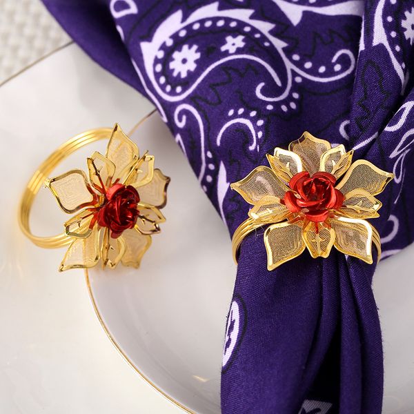 

12pcs fashion l restaurant golden flower napkin ring soft sample room room napkin buckle mouth cloth ring