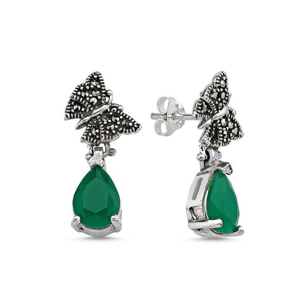 

butterfly marcasite earrings green, Silver