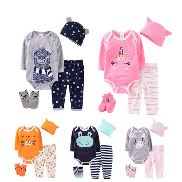 

baby girl kids trousers newborn baby boy clothes sets childern cartoon hats + sock+foot pants outfits, White