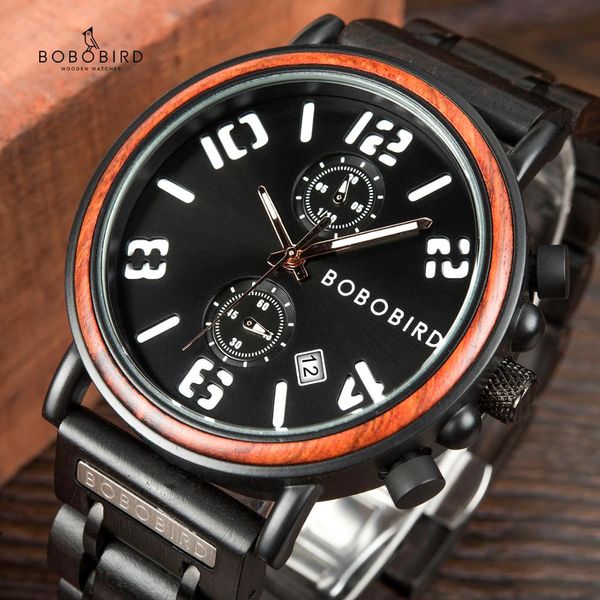

bobobird men watch wood date display luxury stylish business watches luminous hand chronograph erkek kol saati v-s26, Slivery;brown
