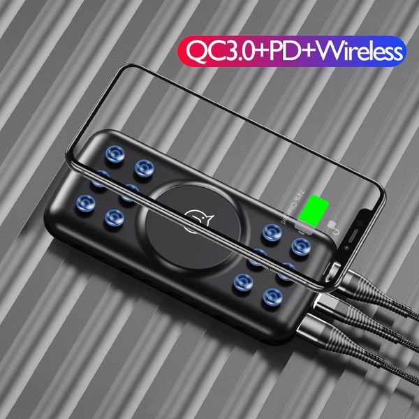 

10000mah power bank qi wireless charger 18w qc3.0 pd fast charging power bank with suction cup for iphone samsung new