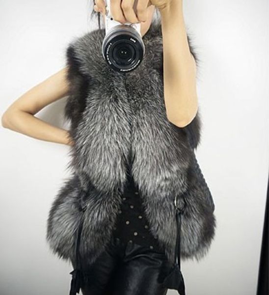 

2019 vetement winter women's faux fur coat plus size coat furry furry vest slim belt patchwok leather vest aw237, Black