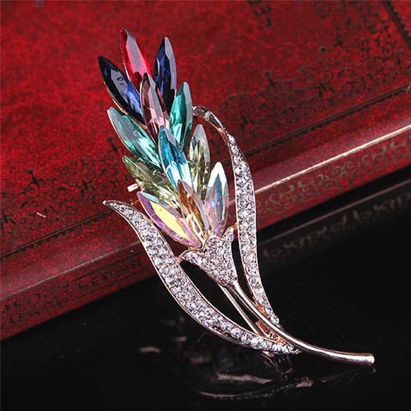 

crystal glass corsage colorful brooch pin elegant rose gold for bride women wedding jewelry accessory gifts, Gray