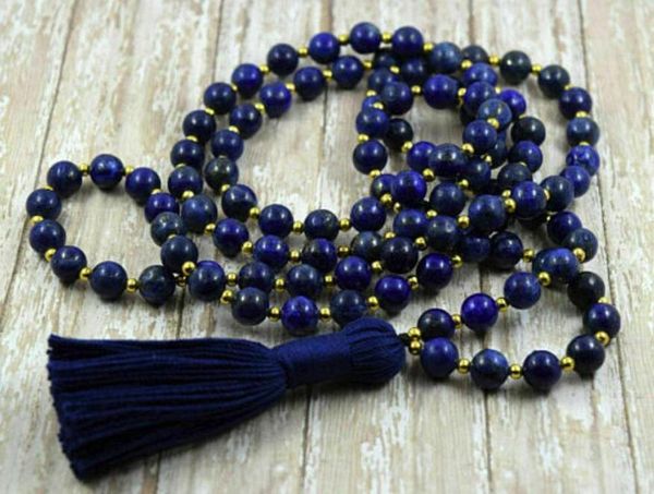 

8/mm lapis lazuli 108 tibetan buddhist prayer beads mala necklace, Silver