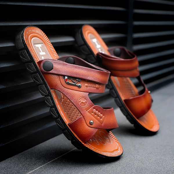 

summer beach sandals men slippers outdoor beach walking shoes for men ankle-wrap lightweight cosy slippers ciabatte spiaggia, Black