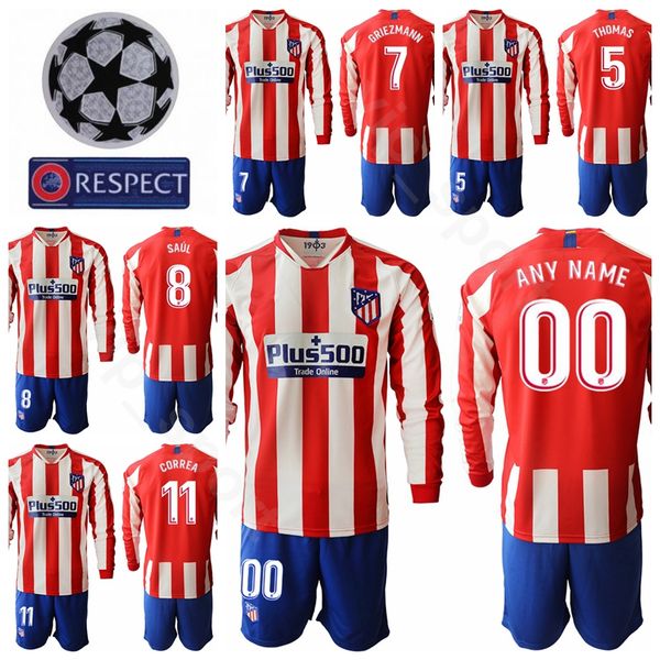 

19-20 Soccer Long Sleeve Atletico Madrid SAUL Jersey Men LEMAR THOMAS JOAO FELIX MORATA KOKE DIEGO COSTA HERRERA Gimenez Football Shirt Kits