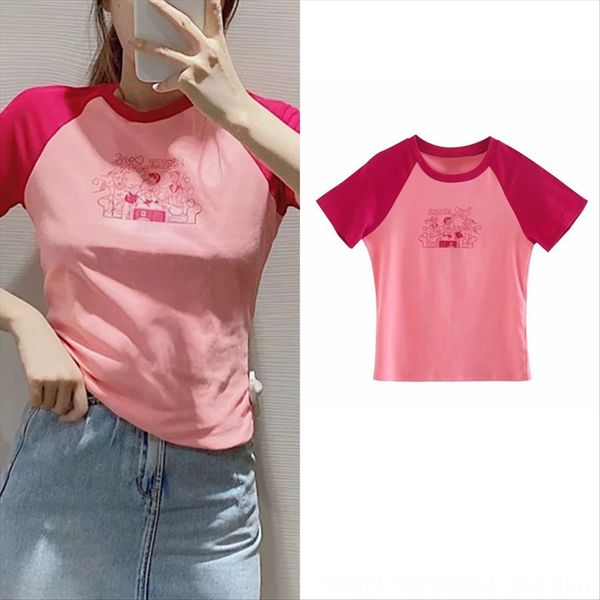 

2020 корейского стиль футболка top пуловер свежих сладких пуловеры напечатана футболка свободного круглый воротник рукав стиля топ женского, White