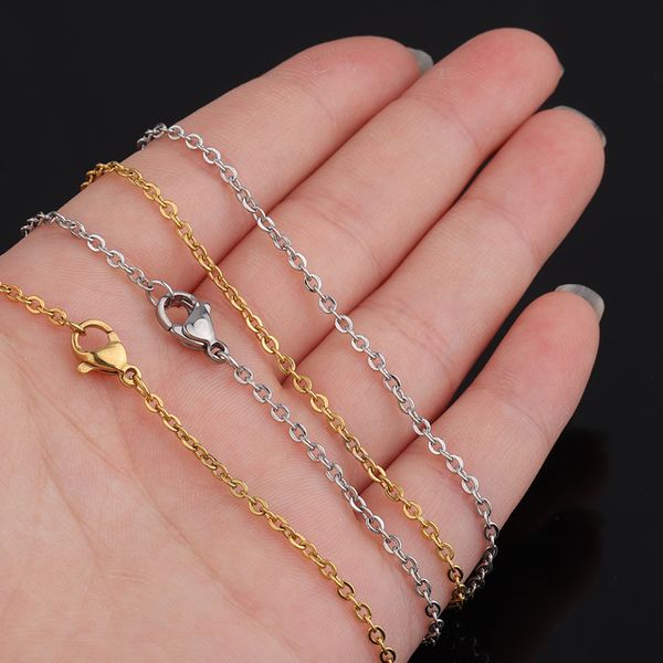 

5pcs 316l stainless steel 55cm length 2mm no tarnish rolo link chain necklace with lobster clasp fit diy pendant necklace making, Silver