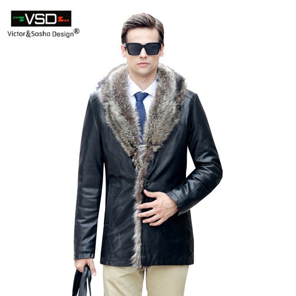 

victorsasha дизайн 2016 мужская мода пальто шуба кожаные куртки высокого качества способа freeshipping, Black