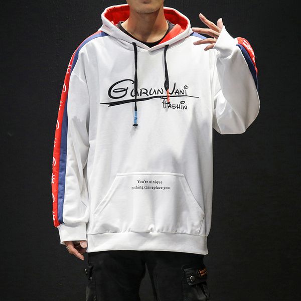 

dropshipping men letter patchwork streetwear sweatshirt 2019 autumn mens hooded cotton sweatshirt casual pocket male pullover, Black