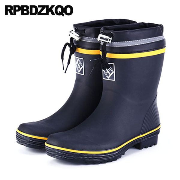 

thick soled mens rubber rain boots non slip fur winter high sole tall plus size knee steel toe black shoes waterproof