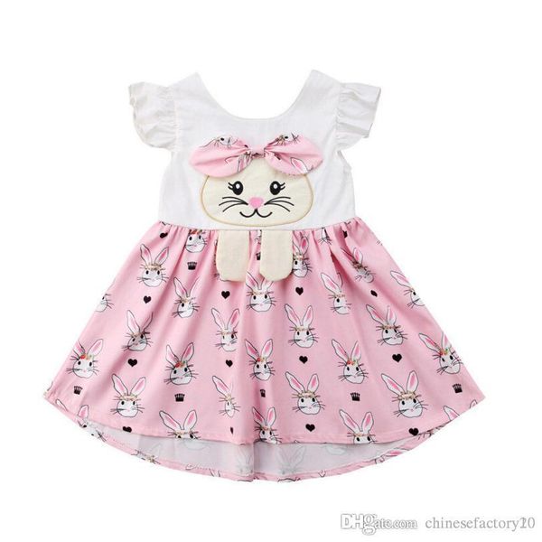 

easter baby girls rabbit print dresses flying sleeves cartoon infant bunny jumpsuits 2019 summer fashion boutique kids clothes, Red;yellow