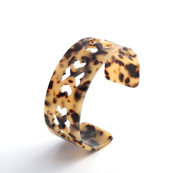 

new fashion tortoiseshell acrylic bangles bracelets hollow heart leopard resin open round bracelets for women jewelry accessory, Black